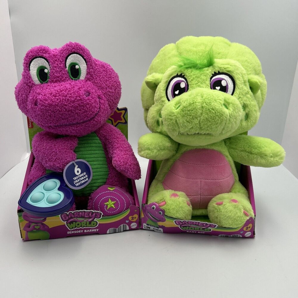 Barney’s World Baby Bop Plush & Barney Sensory Plush Mattel Lot of 2 NIB